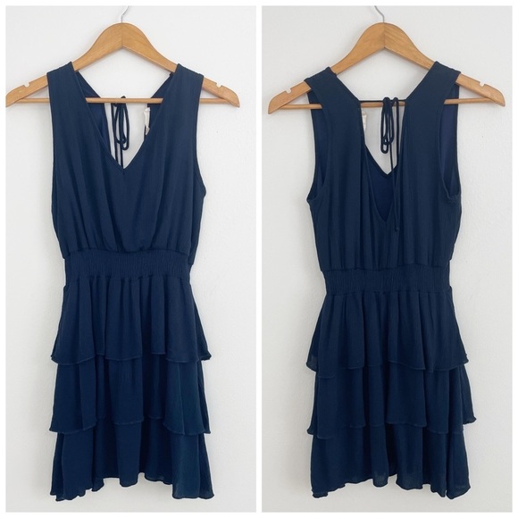 Altar'd State Dresses & Skirts - Altar’d State Navy Boho Ruffle Sleeveless Mini Dress Size Small